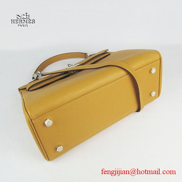 Hermes Kelly 32cm Togo Leather Bag Yellow 6108 Silver Hardware Hermes Kelly 32cm Togo Leather Bag Yellow 6108 Silver Hardware